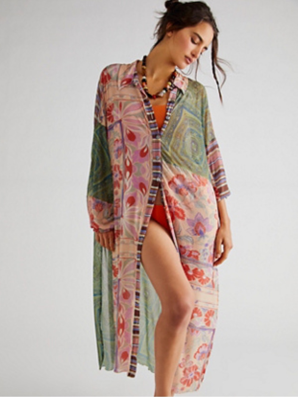NWT Free People Maxi Patchwork Shawl Button Up Top